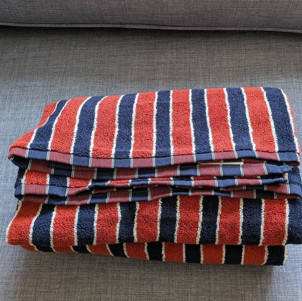 New Autumn Sonata Soft Luxe Pool Towel Navy Red Stripe